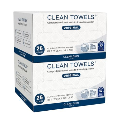 Clean Skin Club Clean Towels®, 100% USDA Biobased Face Towel, Disposable Face Towelette, Eczema Association Accepted, Makeup Remover Dry Wipes, Ultra Soft, 25 ct per pack, 2 Packs, 50 Ct Total | Amazon (US)