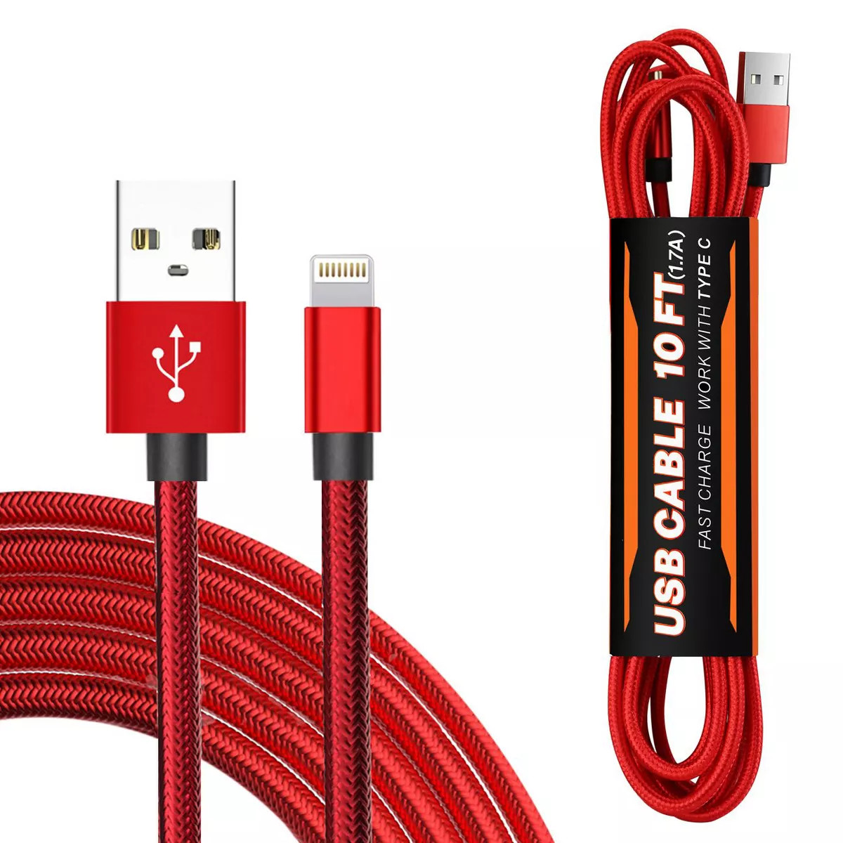 Reiko 1.7A 10FT USB Cable For IOS In  - Red | Target