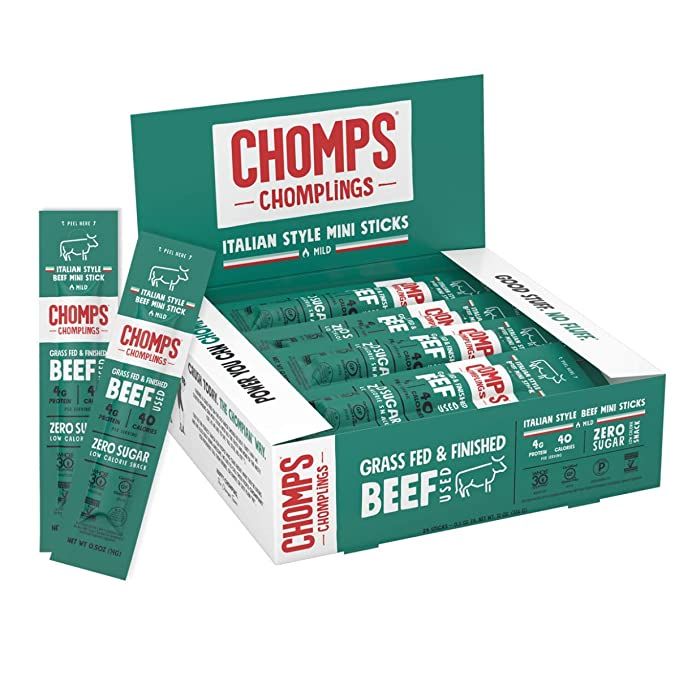CHOMPS MINI Grass Fed Beef Jerky Meat Snack Sticks, Keto, Paleo, Whole30 Approved, Low Carb, High... | Amazon (US)