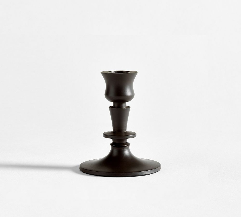 Booker Taper Candle Holder, Short - Bronze | Pottery Barn (US)
