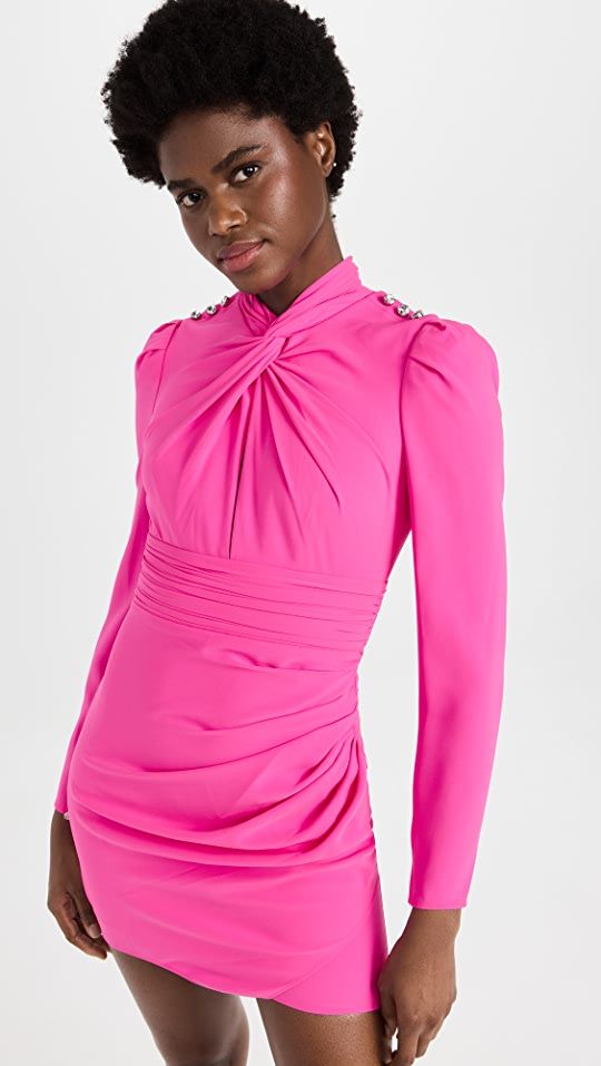Pink Stretch Crepe Twisted Collar Mini Dress | Shopbop