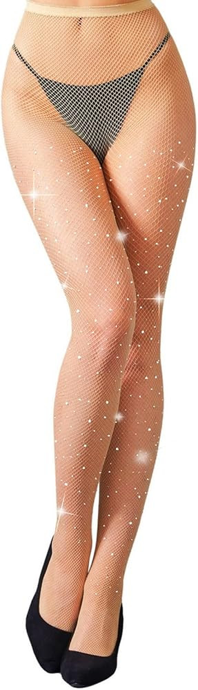 MengPa Women's Fishnets Sparkly Tights High Waist Rhinestone Stockings Sexy Party Pantyhose | Amazon (US)