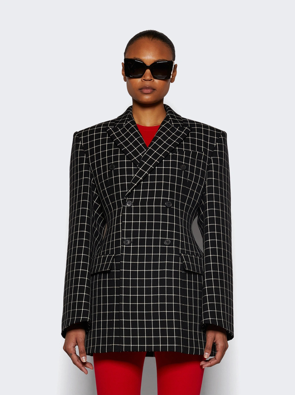Double Breasted Contour Blazer Black Plaid | The Webster