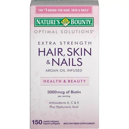 2 Pack - Nature's Bounty Optimal Solutions Extra Srength Hair Skin & Nails 5000 mcg of Biotin, Softg | Walmart (US)