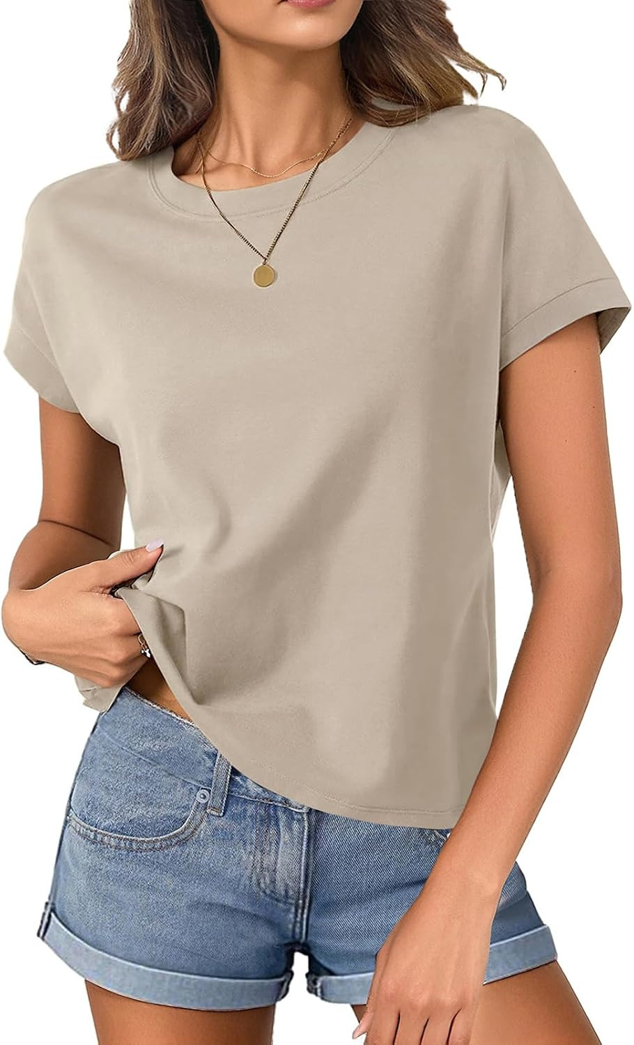 Womens Boxy Tee Shirts Cap Sleeve Crop Tops Cotton Loose Fit T Shirts Crewneck Short Sleeves Casual Summer | Amazon (US)
