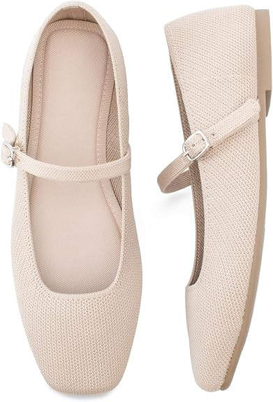Knit Flats for Women Square Toe Flats Casual Ballet Flats with Ankle Strap,Mary Jane Shoes Women ... | Amazon (US)