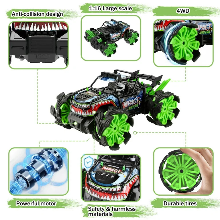 Wisairt Remote Control Monster Truck,1:16 RC Drift Car 4WD Stunt Car Toys for Kids Aults 3+ Birth... | Walmart (US)