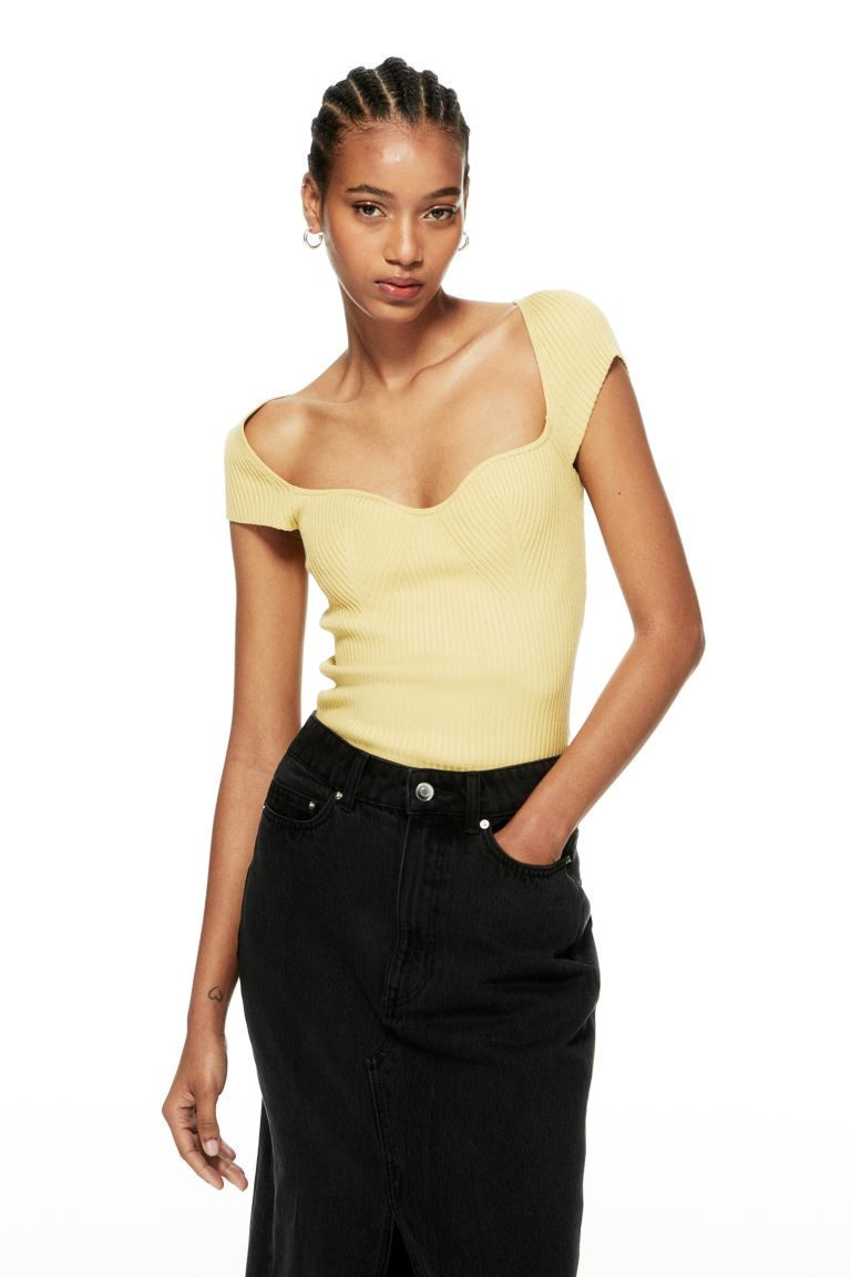 Rib-knit Top | Yellow Top Tops | HM top Outfit | Summer Outfits 2023 | Work Outfit Summer  | H&M (US + CA)