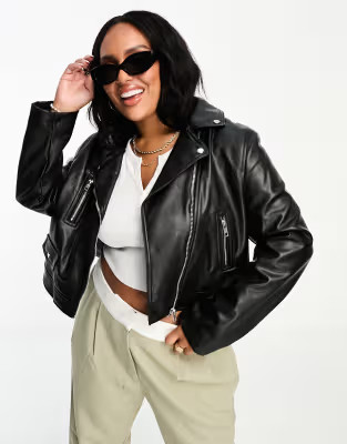 ASOS DESIGN Curve ultimate faux leather biker jacket in black | ASOS (Global)