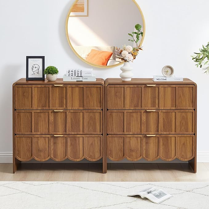 ORRD 3 Drawer Dresser for Bedroom Set of 2, Modern Closet Chest of Drawers with Wave Fluted Drawe... | Amazon (US)