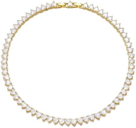 FEEL STYLE Heart Tennis Necklaces for Women, Diamond Necklace Tennis Chain | 18K White Gold Plate... | Amazon (US)