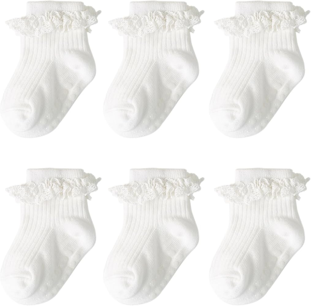 DRESHOW BQUBO Baby Girls Toddler Anti Slip Socks - Cute Frilly Ruffle Grip Ankle Socks for Infant... | Amazon (US)