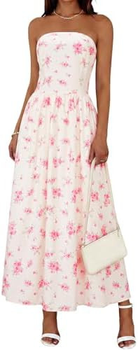 Wenrine Womens Strapless Maxi Dress Summer Polka Dot Long Tube Dresses | Polkadot, Tube Top, Slee... | Amazon (US)