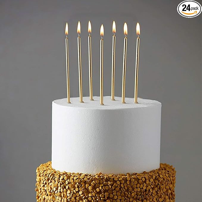 24 Count Party Long Thin Cake Candles Metallic Birthday Candles in Holders for Birthday Cakes Cup... | Amazon (US)