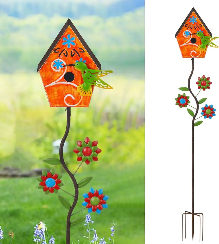 51” Bird Houses Stake for Outside, Metal Wild Bird Feeder Birdhouse Stake Pole with Hummingbird... | Amazon (US)