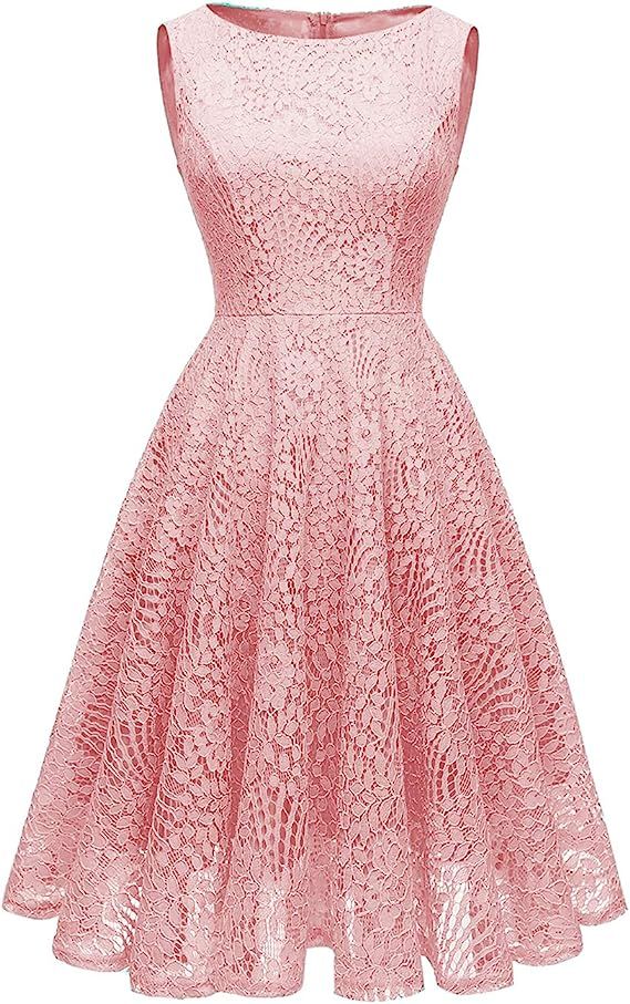 Kingfancy Women Floral Lace Bridesmaid Party Dress Short Cocktail Dress with Boatneck | Amazon (US)