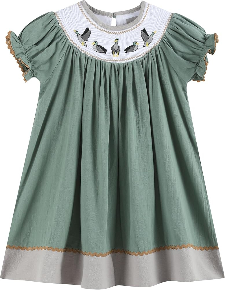 Lil cactus Sage Green Mallard Smocked Bishop Dress | Amazon (US)