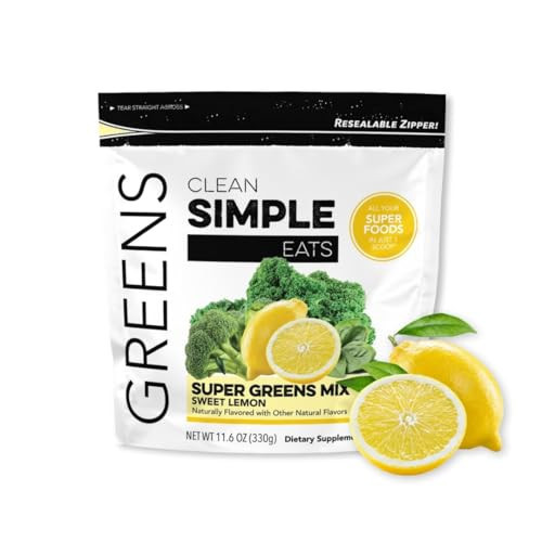 Clean Simple Eats Sweet Lemon Greens Powder Mix, Greens Superfood Powder Smoothie & Juice Mix, Gluten Free, Includes Powerhouse Superfoods Chlorella & Spirulina Powder Organic (30 Servings) | Amazon (US)