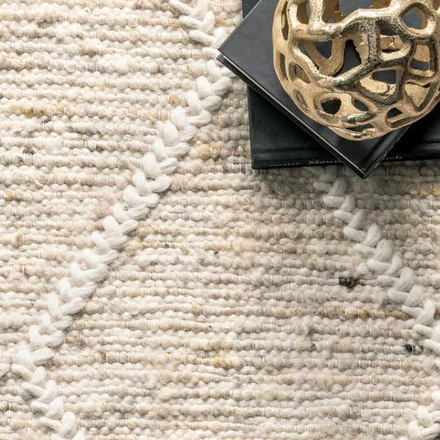 Beige Textured Trellis Tasseled Area Rug | Rugs USA