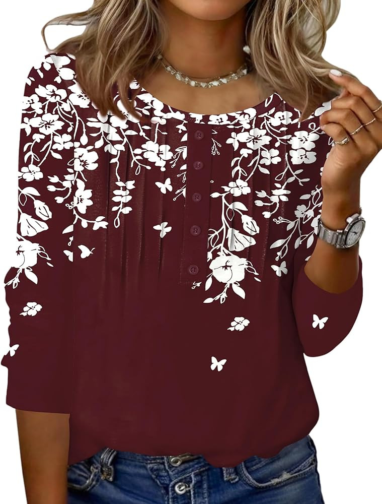 Zeagoo 3/4 Length Sleeve Womens Tops Round Neck Casual Summer Tunic Tops Basic Tees Blouses Dress... | Amazon (US)