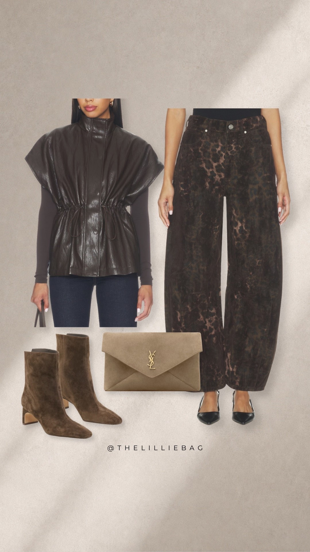 Chocolate brown is having a MOMENT this fall and I’m here for it! 🤎🍂 The leather vest, those statement jeans, and a little suede on suede with the bag and boots?! This entire look is giving expensive without trying too hard. Love mixing different shades and textures of brown for fall! 😍

Fall outfit ideas, brown leather vest, fall fashion trends 2026, wide leg jeans, chocolate brown outfit