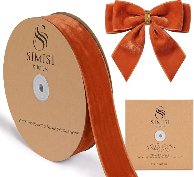 Burnt Orange Velvet Ribbon 1.5'' 25 Yards for Christmas Tree, Gift Wrapping, Flower Bouquet, Wrea... | Amazon (US)