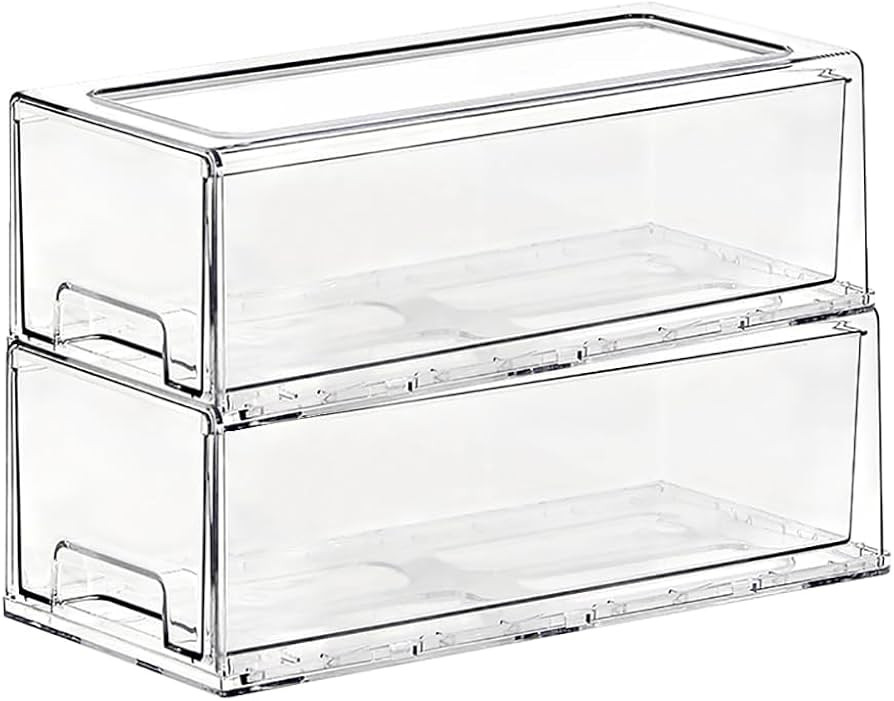 Stackable Storage Drawer, Pull Out Plastic Food Fridge Organizer Bins for Pantry Shelf Refrigerat... | Amazon (US)