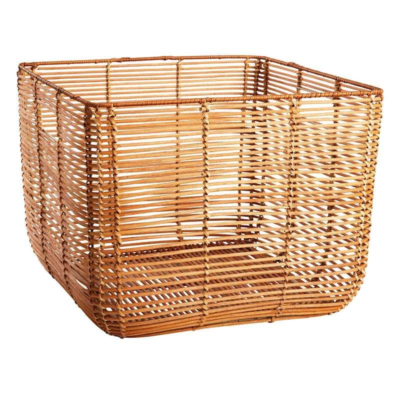 Brown Natural Square Rattan Storage Basket, Large | At Home