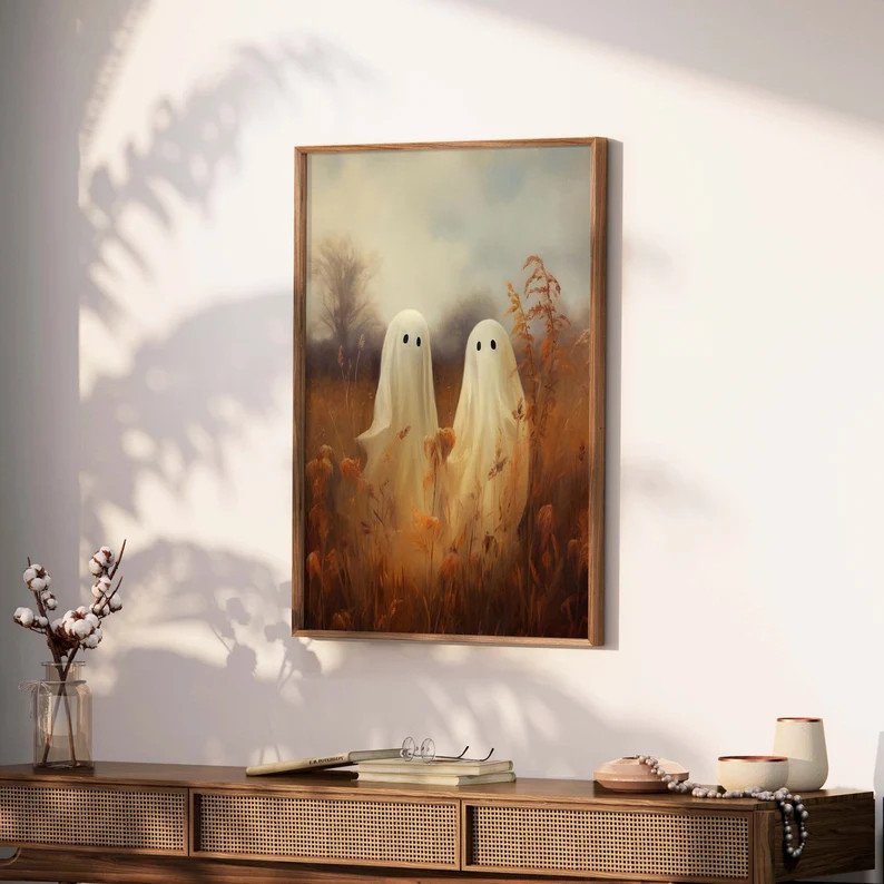 Ghosts Art Print, Halloween Art Print, Digital Prints, Halloween Decor, Cute Ghosts in Field Spoo... | Etsy (US)