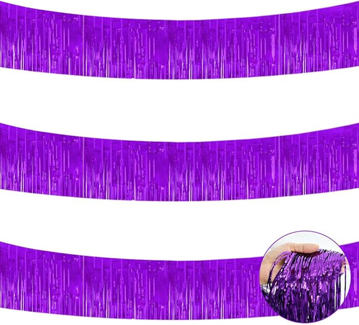 BEISHIDA 3 Packs 30 Feet Metallic Foil Fringe Garland Tinsel Streamers，Shiny Purple Wall Hangin... | Amazon (US)