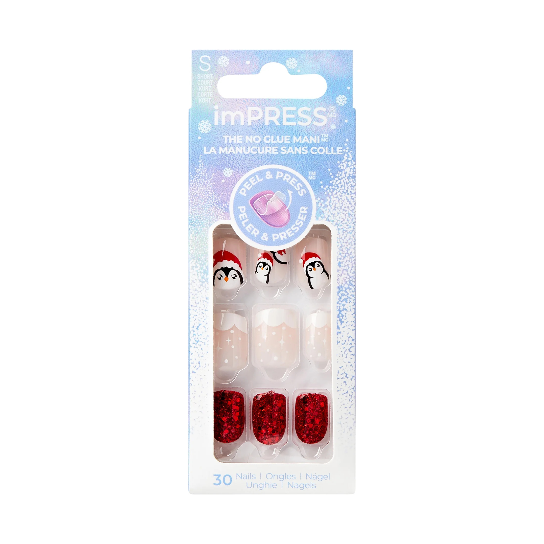 KISS imPRESS Holiday Press on Nails, Design, Santa Cleo, Beige, Short Squoval, 30 Count | Walmart (US)