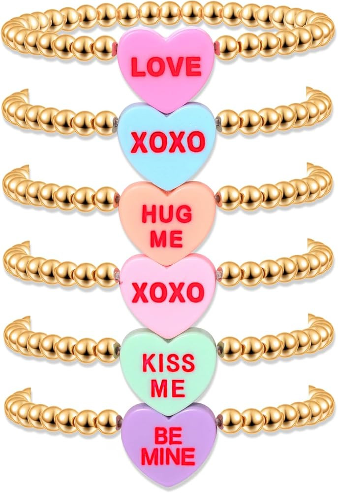 CEALXHENY Valentine’s Day Bracelets for Women LOVE XOXO Conversation Heart Bracelets Stackable ... | Amazon (US)