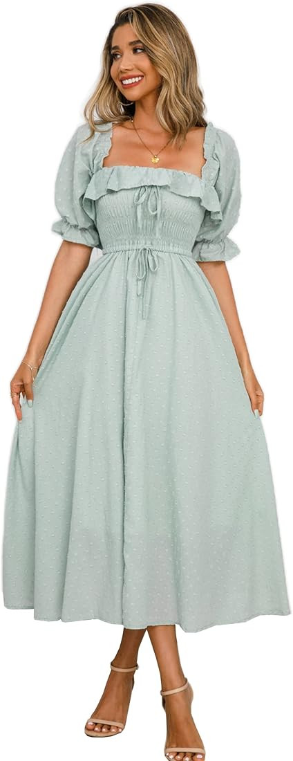 R.Vivimos Women Summer Half Sleeve Cotton Ruffled Vintage Elegant Backless A Line Flowy Long Dres... | Amazon (US)