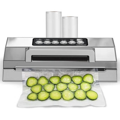 Stainless Steel Vacuum Sealer with 17mm Double Heat Seal – 6 Versatile Modes, Built-in Cutter & Bag Storage for Food Storage, Sous Vide & Marinating | Wayfair North America