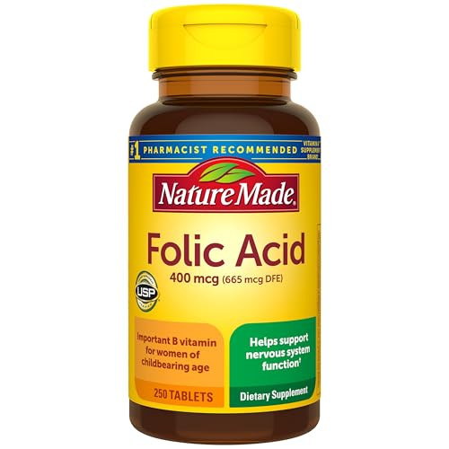 Nature Made Folic Acid 400 mcg (665 mcg DFE) Dietary Supplement for Nervous System Function, Folic Acid Supplements for Women and Men, 250 Tablets, 250 Day Supply | Amazon (US)