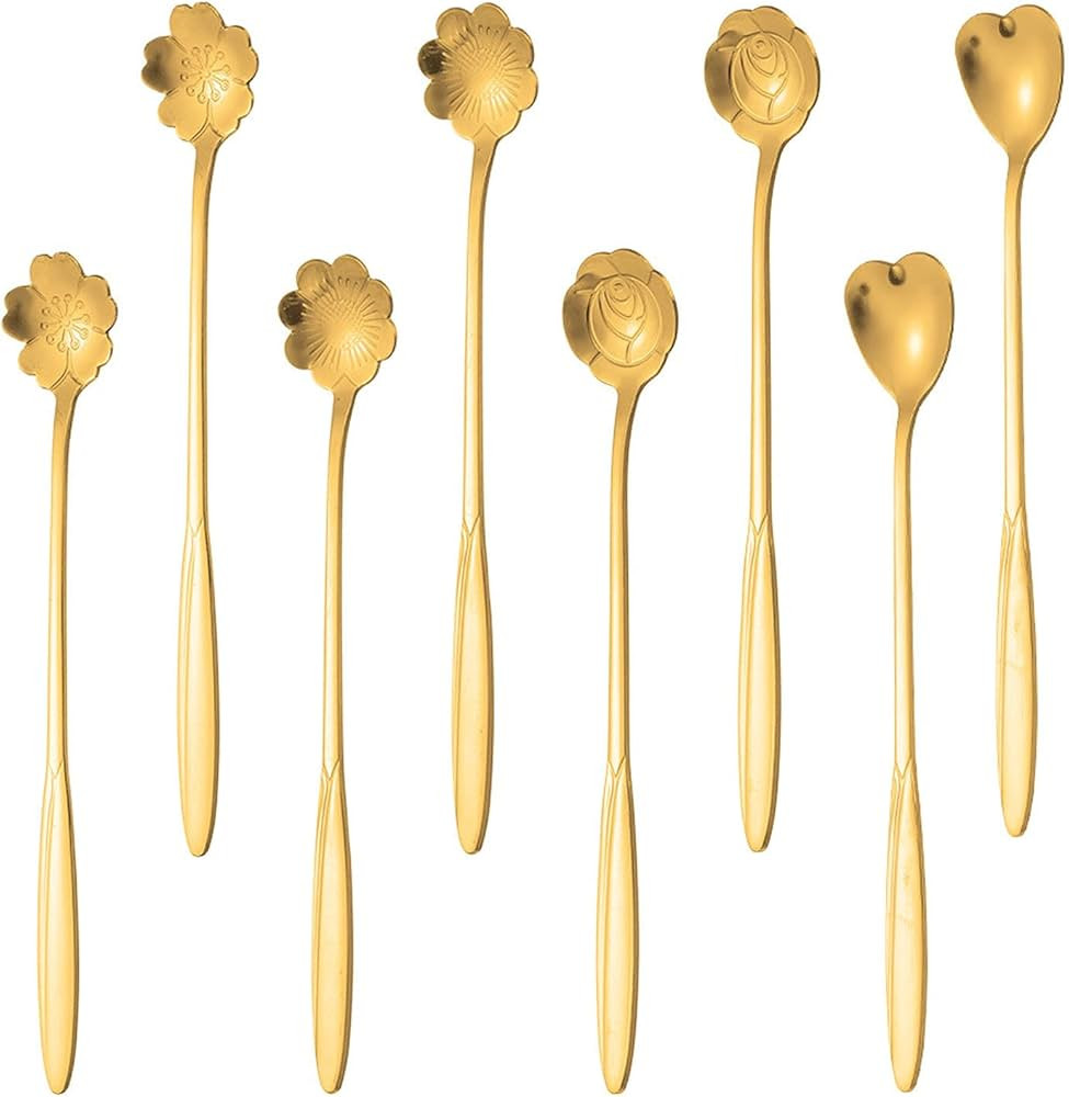 8 Pieces Flower Spoon Dessert Spoon Set, 7 Inch Coffee Spoon Sugar Spoon Ice Cream Spoon Stirring... | Amazon (US)