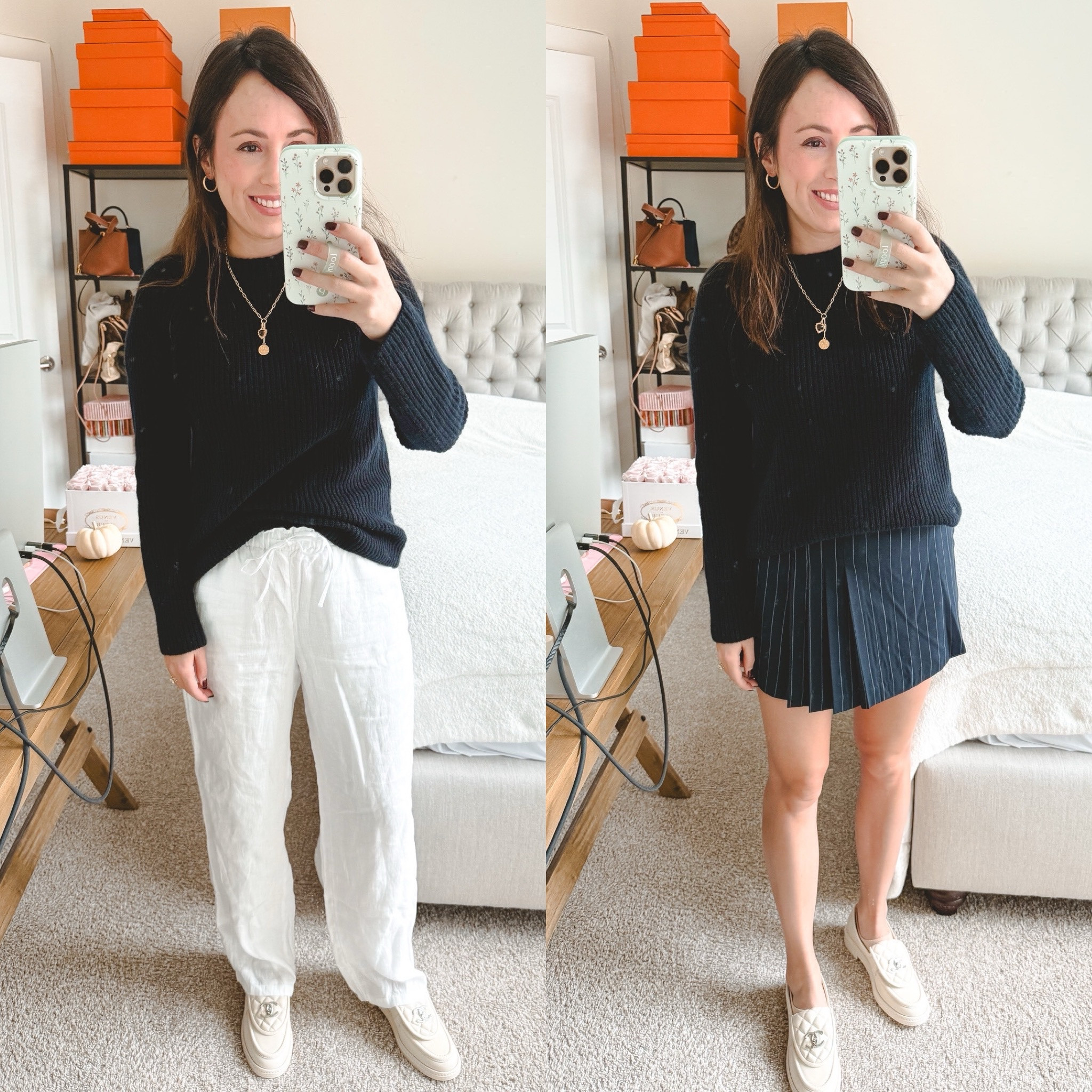 Pinstripe navy skort (4) and j crew white linen pants with navy cashmere sweater (xs) 



#LTKFindsUnder100 #LTKStyleTip #LTKSeasonal