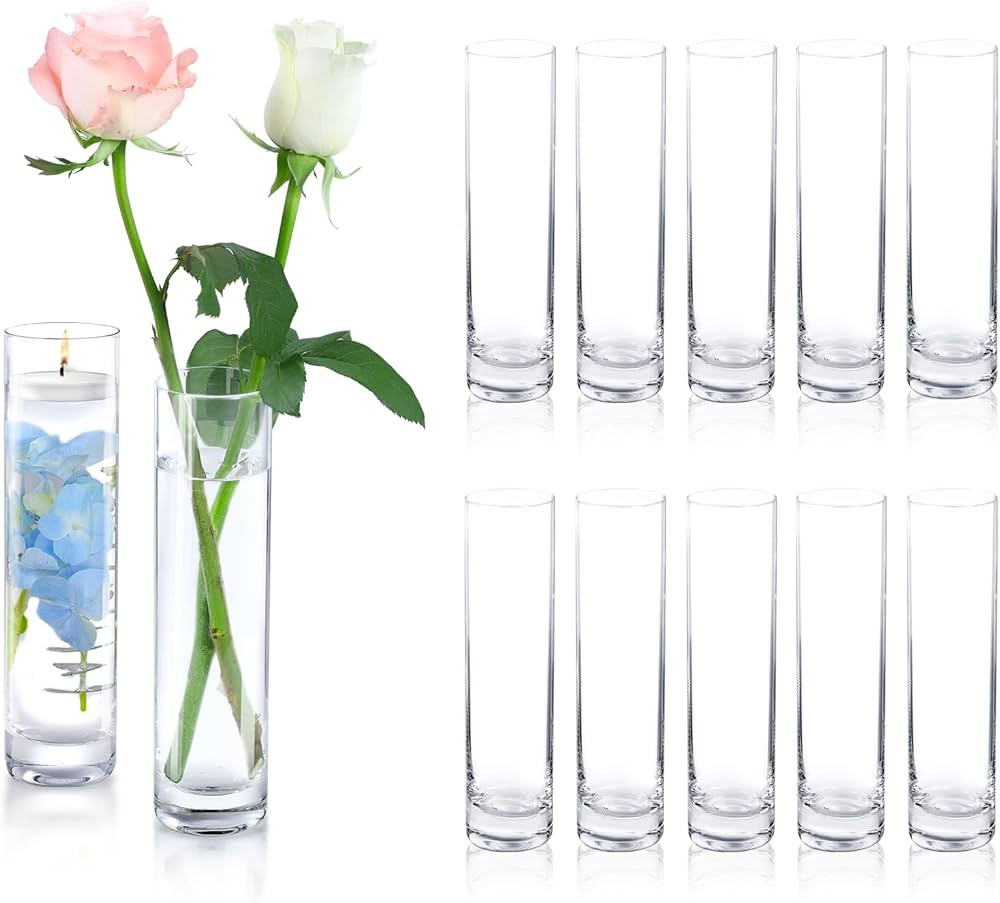 Glass Vases for Centerpieces Clear Vase, Set of 12 Cylinder Vase Handmade Slim Flower Vases Weddi... | Amazon (US)