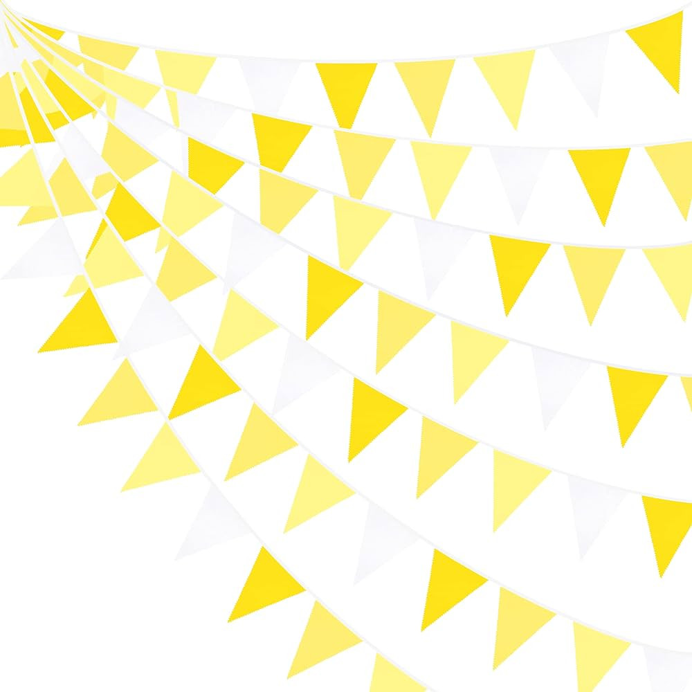 32Ft Yellow Party Decorations Yellow White Pennant Banner Fabric Triangle Flag Bunting Garland fo... | Amazon (US)