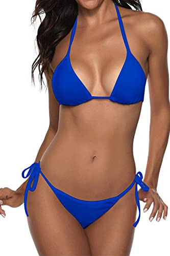 Women Two Piece Bikini Swimsuit Sexy Swimwear Halter String Triangle Bikini Sets RoyalBlue S | Amazon (US)