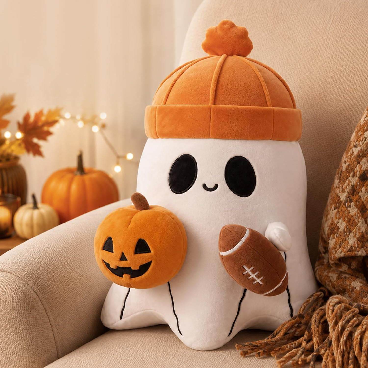 Junkin Football Ghost Halloween Pillow 17.5" Ghost Football Halloween Decor | Amazon (US)