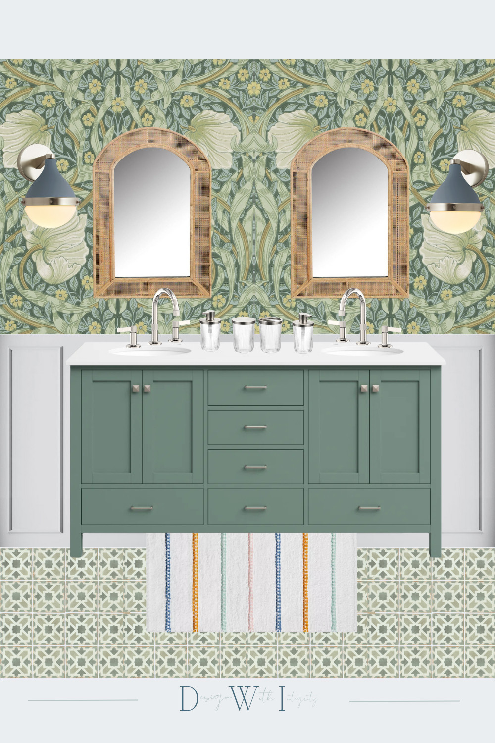 Green Vanity + Botanical Wallpaper Bathroom Inspiration

This bold yet timeless bathroom design proves that a little color and pattern can completely transform a space. A deep sage green vanity anchors the room with classic style, while the botanical wallpaper creates a dramatic backdrop full of texture and charm. Layered details like patterned tile flooring, arched mirrors, and statement sconces make this bathroom a true design statement.

Looking to recreate this look? Shop similar vanities, lighting, and accessories on our curated LTK boards and pin this mood board for your next remodel inspiration.

 

 #LTKHome