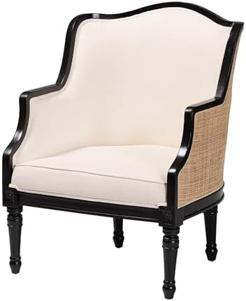 Bali & pari Elizette Beige Fabric Upholstered and Black Finished Armchair with Natural Rattan Wov... | Amazon (US)