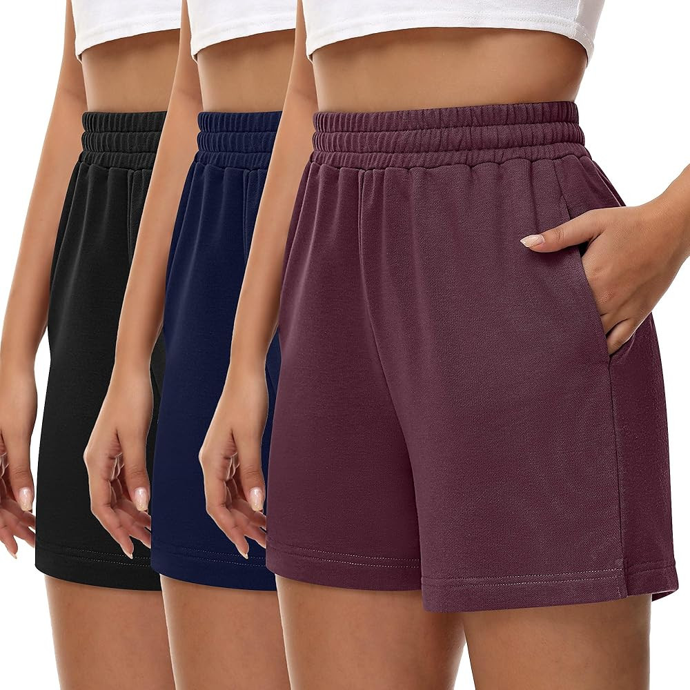 3 Pcs Women's Sweat Shorts, High Waisted Drawstring Athletic Shorts with Pockets Casual Comfy Run... | Amazon (US)