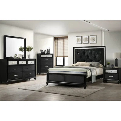 Solid Wood Queen Size Panel Bed With Button Headboard In Black Modern Glamour Diamond Tufting And Base | Wayfair North America