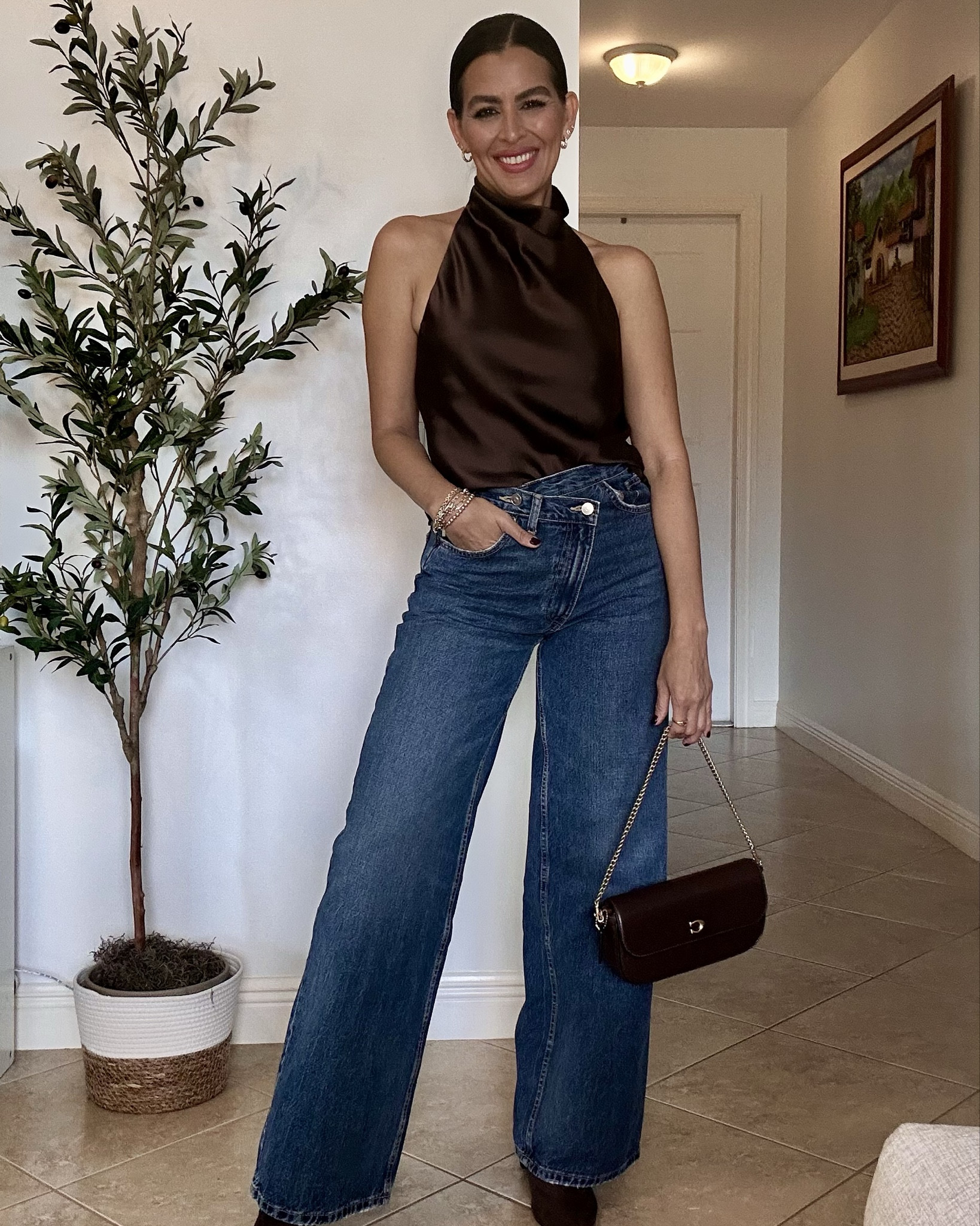 ‼️💋Wearing a size S in satin top, size M in satin pants, size 5 in wide leg jeans, size S in brown skort, size s in black satin lace slip dress, size M in burgundy sweater, size S in faux suede jacket. Heels, burgundy boots, brown suede boots all true to size. 
I’m 5’7”| 130 pounds. S

#LTKFindsUnder100 #LTKSeasonal #LTKSaleAlert