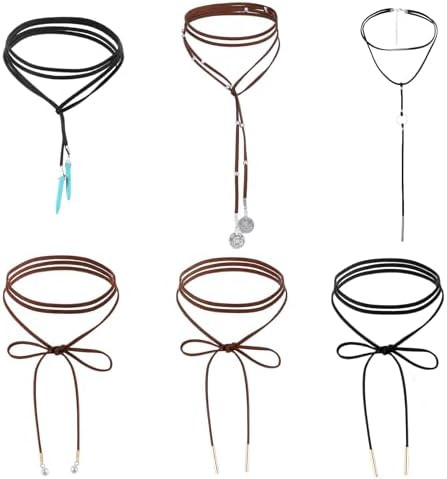TIESOME 6 PCS Boho Brown Wrap Velvet Choker, Gothic Western Necklaces Long Chain Tassels Necklace... | Amazon (US)