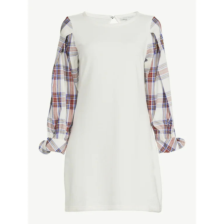 Free Assembly Women's Pleated Shoulder Mixy Mini Dress with Tie Cuffs - Walmart.com | Walmart (US)