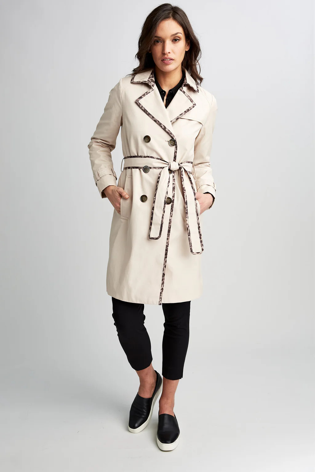 Tahari Maggie Trench Coat With Leopard Trim | Elie Tahari