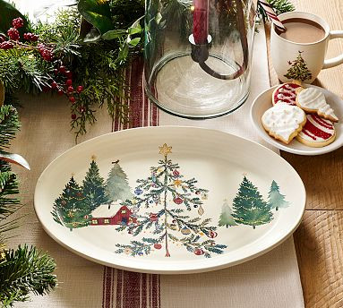 Christmas in the Country Oval Stoneware Serving Platter | Pottery Barn (US)